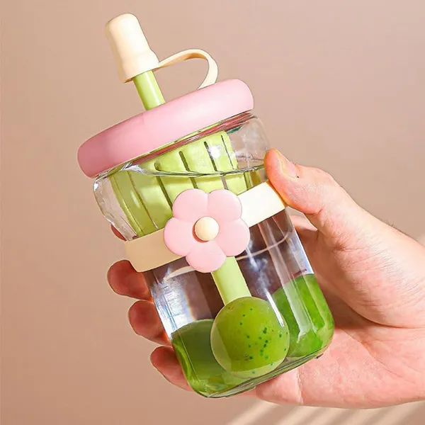 500ml_Glass_Sipper_Bottle_with_Flower_Band_|_Leakproof_Straw_Bottle_with_Built-in_Juicer