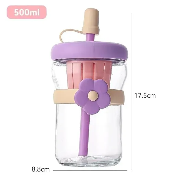 500ml_Glass_Sipper_Bottle_with_Flower_Band_|_Leakproof_Straw_Bottle_with_Built-in_Juicer