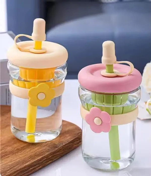 500ml_Glass_Sipper_Bottle_with_Flower_Band_|_Leakproof_Straw_Bottle_with_Built-in_Juicer