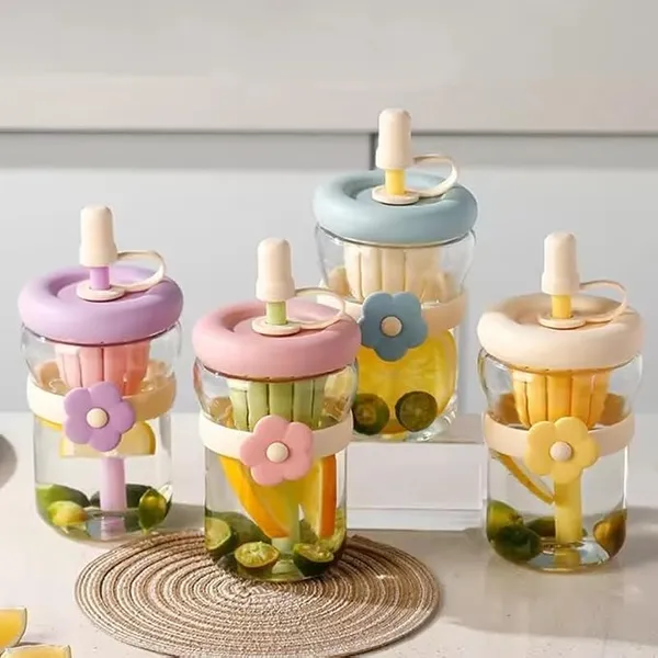 500ml_Glass_Sipper_Bottle_with_Flower_Band_|_Leakproof_Straw_Bottle_with_Built-in_Juicer