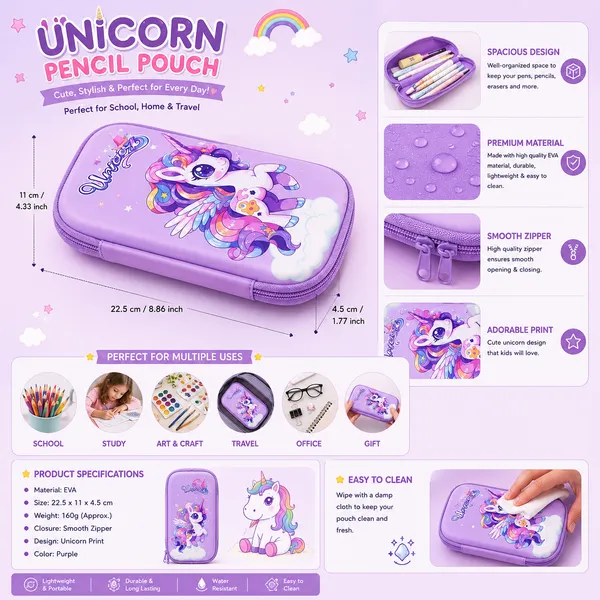 Purple_Eva_Hard_Shell_Unicorn_Print_Zippered_Pencil_Case_For_Girls
