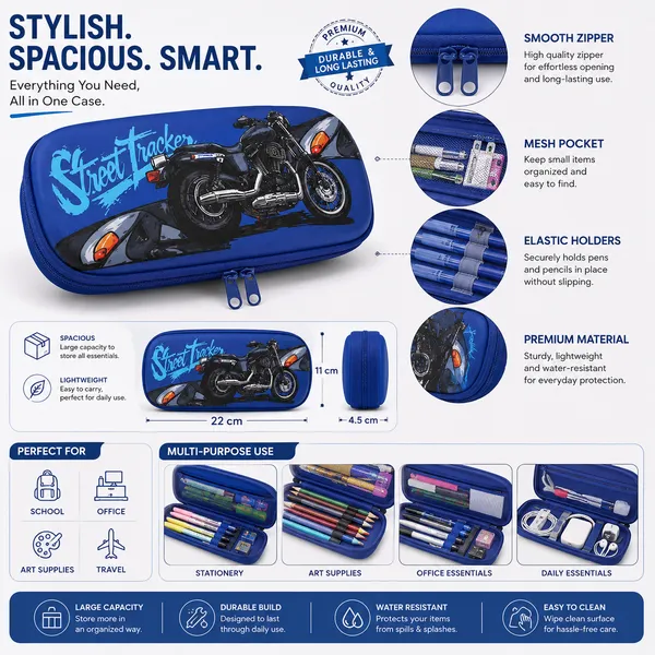 Blue_Eva_Hard_Shell_Motorcycle_Print_Zippered_Pencil_Pouch_For_Kids