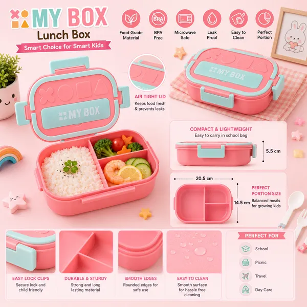 Pink_Mint_Plastic_Multi-Compartment_Lunch_Box_With_Cutlery_For_Kids