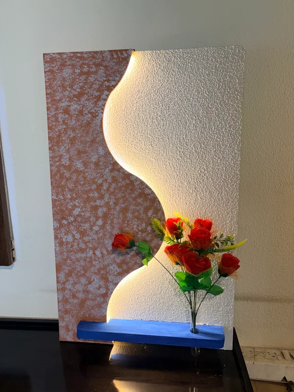 Cream_And_Brown_Ply_And_Mdf_With_Texture_Paint_Decorative_Wall_Mounted_Wall_Decor_With_Led_Light