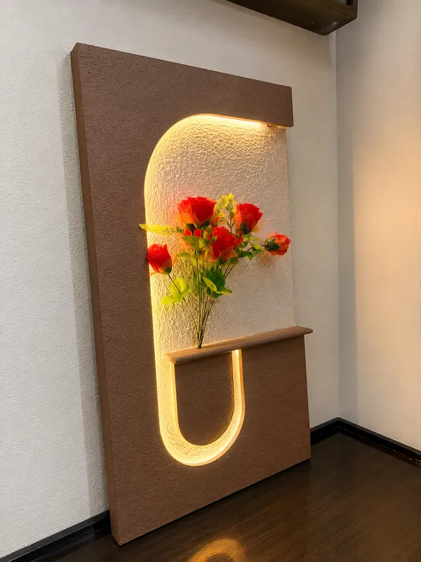 Cream_And_Brown_Ply_And_Mdf_With_Texture_Paint_Decorative_Wall_Mounted_Wall_Decor_With_Led_Light