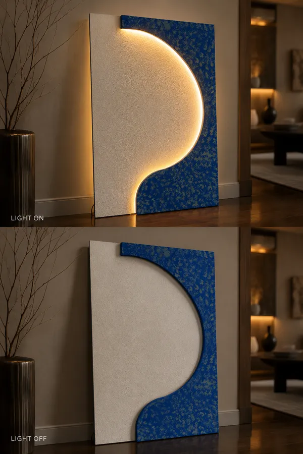 Cream_And_Blue_Ply_And_Mdf_With_Texture_Paint_Decorative_Wall_Mounted_Wall_Decor_With_Led_Light