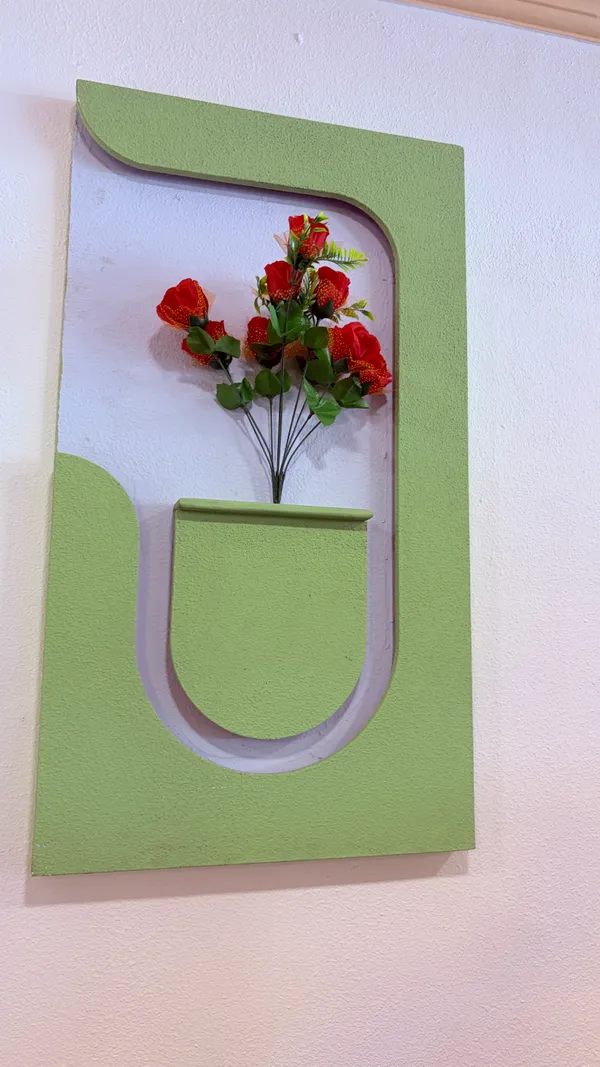 Cream_And_Green_Ply_And_Mdf_With_Texture_Paint_Decorative_Wall_Mounted_Wall_Decor_With_Led_Light