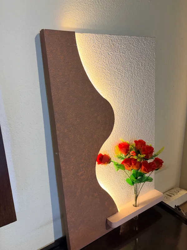 Cream_And_Brown_Ply_And_Mdf_With_Texture_Paint_Decorative_Wall_Mounted_Wall_Decor_With_Led_Light