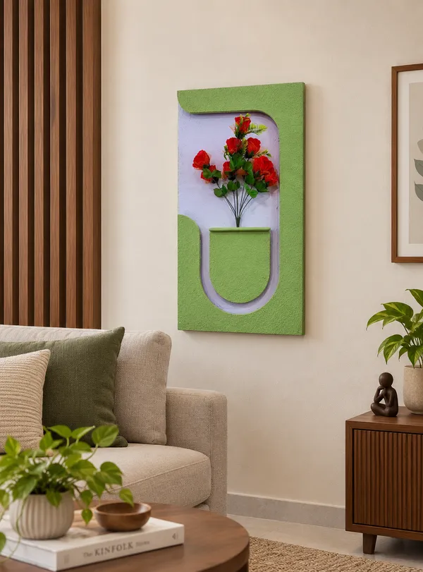 Cream_And_Green_Ply_And_Mdf_With_Texture_Paint_Decorative_Wall_Mounted_Wall_Decor_With_Led_Light