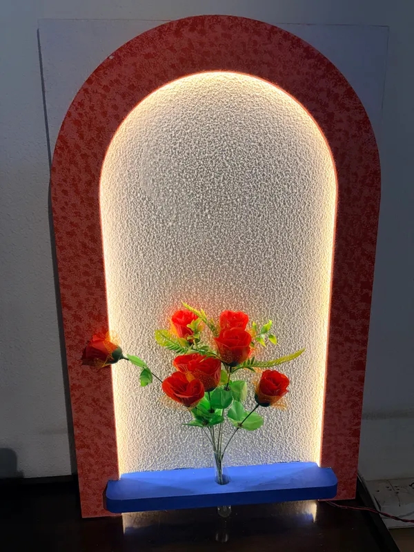 Cream_And_Peach_Ply_And_Mdf_With_Texture_Paint_Decorative_Wall_Mounted_Wall_Decor_With_Led_Light