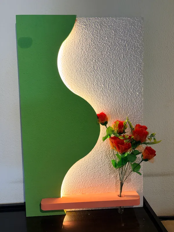 Cream_And_Green_Ply_And_Mdf_With_Texture_Paint_Decorative_Wall_Mounted_Wall_Decor_With_Led_Light