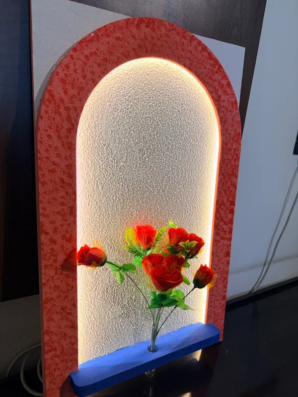 Cream_And_Peach_Ply_And_Mdf_With_Texture_Paint_Decorative_Wall_Mounted_Wall_Decor_With_Led_Light