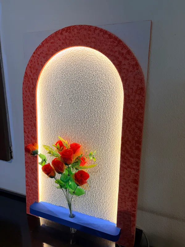 Cream_And_Peach_Ply_And_Mdf_With_Texture_Paint_Decorative_Wall_Mounted_Wall_Decor_With_Led_Light