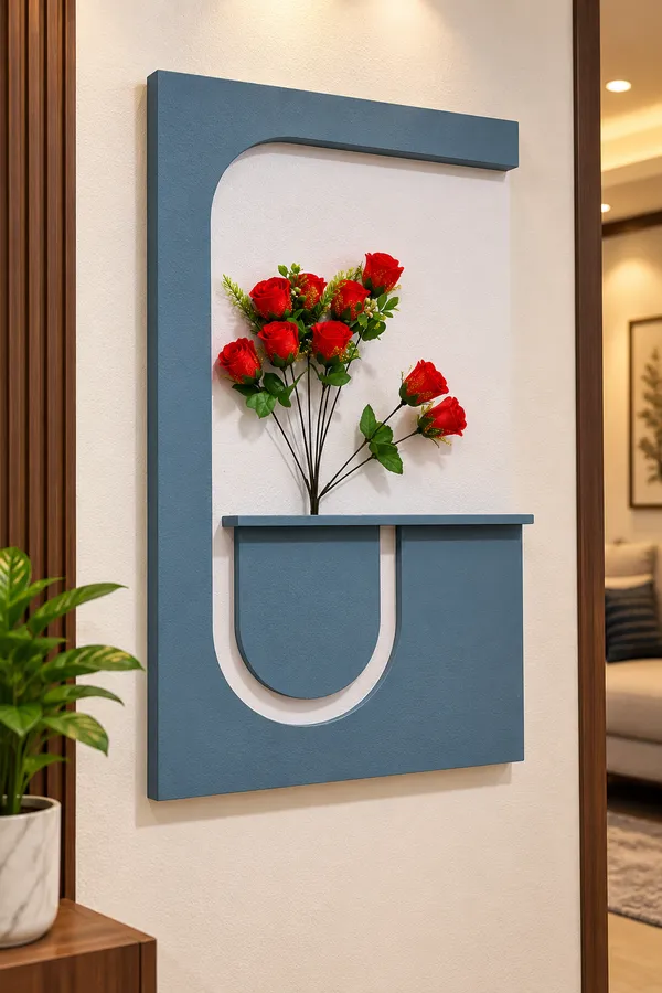 Cream_And_Sea_Blue_Ply_And_Mdf_With_Texture_Paint_Decorative_Wall_Mounted_Wall_Decor_With_Led_Light