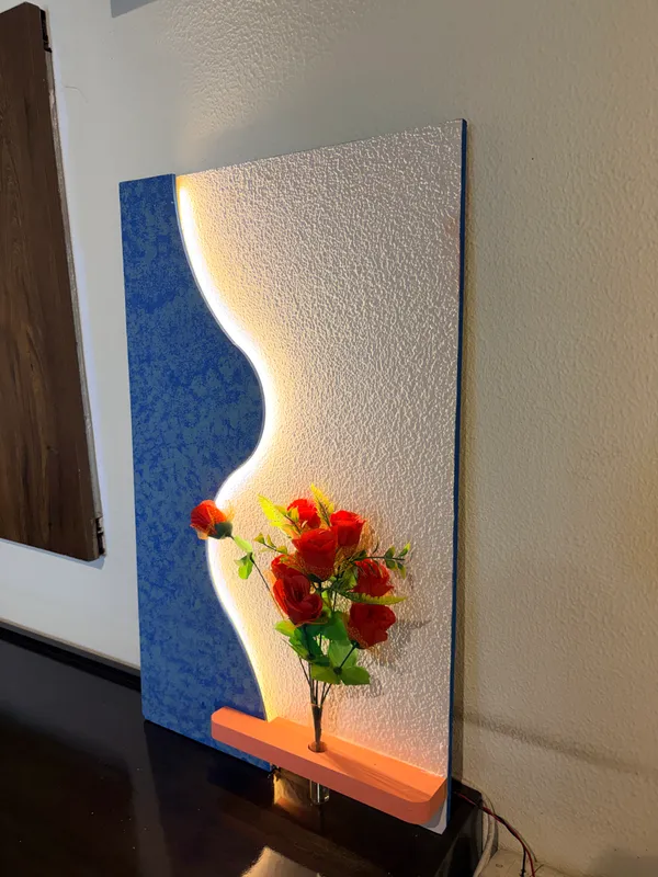 Cream_And_Blue_Ply_And_Mdf_With_Texture_Paint_Decorative_Wall_Mounted_Wall_Decor_With_Led_Light