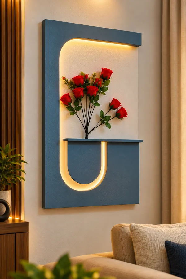 Cream_And_Sea_Blue_Ply_And_Mdf_With_Texture_Paint_Decorative_Wall_Mounted_Wall_Decor_With_Led_Light