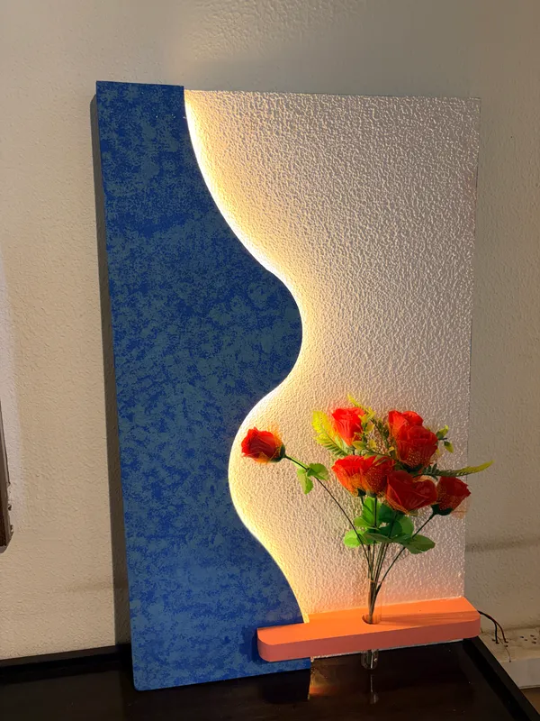 Cream_And_Blue_Ply_And_Mdf_With_Texture_Paint_Decorative_Wall_Mounted_Wall_Decor_With_Led_Light