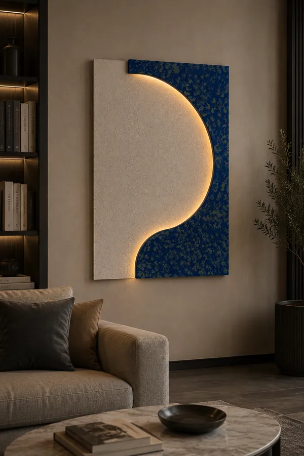 Cream_And_Blue_Ply_And_Mdf_With_Texture_Paint_Decorative_Wall_Mounted_Wall_Decor_With_Led_Light