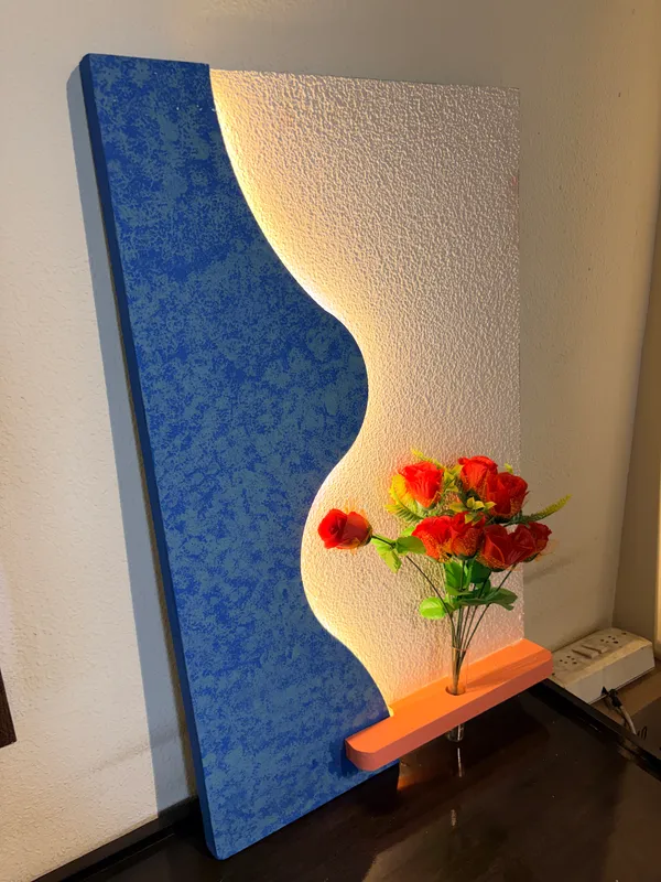 Cream_And_Blue_Ply_And_Mdf_With_Texture_Paint_Decorative_Wall_Mounted_Wall_Decor_With_Led_Light