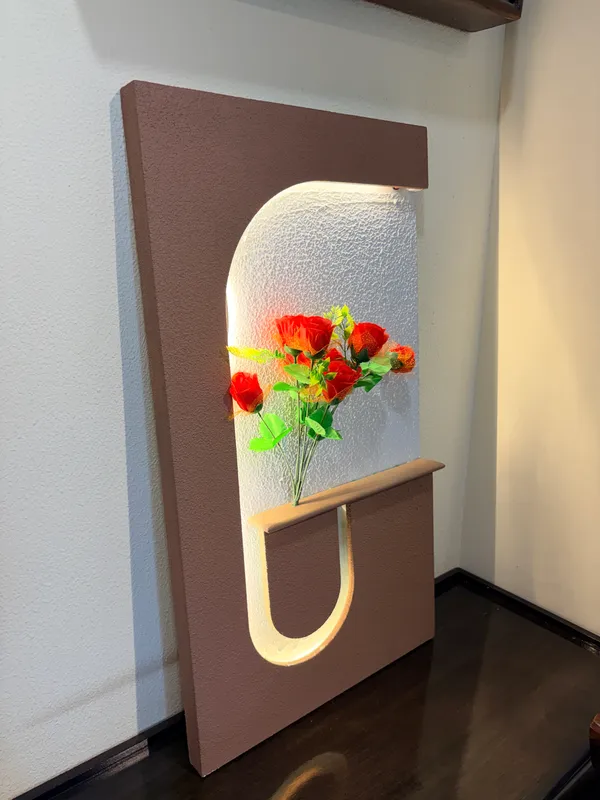 Cream_And_Brown_Ply_And_Mdf_With_Texture_Paint_Decorative_Wall_Mounted_Wall_Decor_With_Led_Light