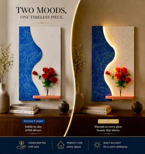 Cream_And_Blue_Ply_And_Mdf_With_Texture_Paint_Decorative_Wall_Mounted_Wall_Decor_With_Led_Light