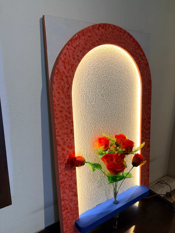 Cream_And_Peach_Ply_And_Mdf_With_Texture_Paint_Decorative_Wall_Mounted_Wall_Decor_With_Led_Light