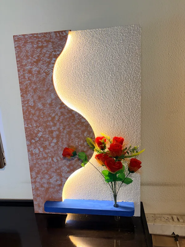 Cream_And_Brown_Ply_And_Mdf_With_Texture_Paint_Decorative_Wall_Mounted_Wall_Decor_With_Led_Light