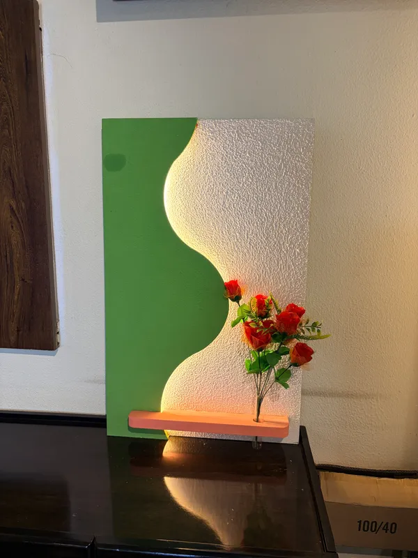 Cream_And_Green_Ply_And_Mdf_With_Texture_Paint_Decorative_Wall_Mounted_Wall_Decor_With_Led_Light