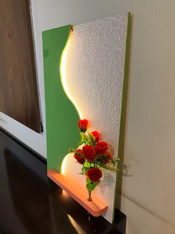 Cream_And_Green_Ply_And_Mdf_With_Texture_Paint_Decorative_Wall_Mounted_Wall_Decor_With_Led_Light