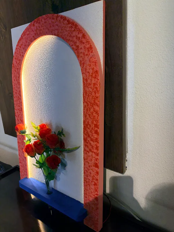Cream_And_Peach_Ply_And_Mdf_With_Texture_Paint_Decorative_Wall_Mounted_Wall_Decor_With_Led_Light