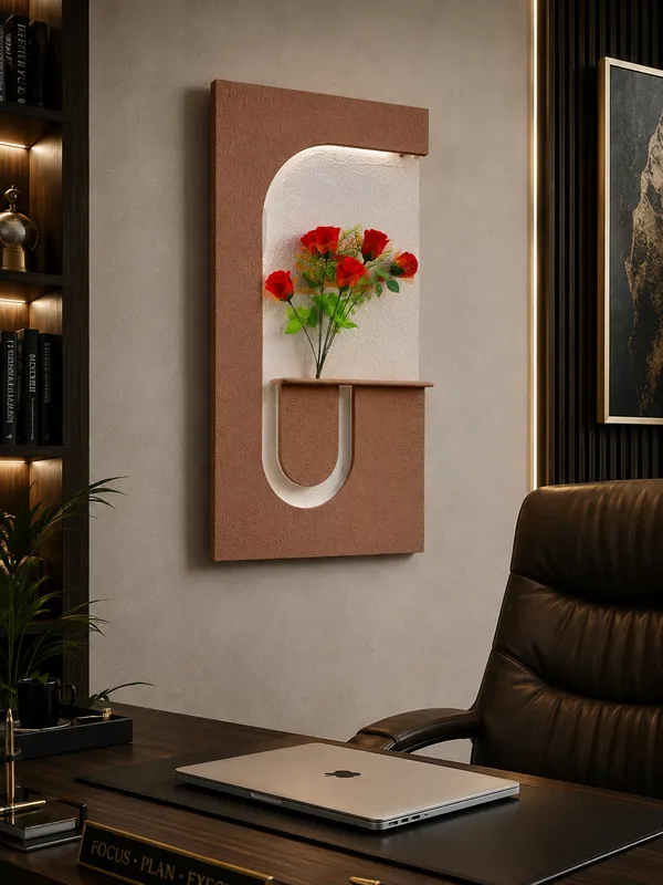 Cream_And_Brown_Ply_And_Mdf_With_Texture_Paint_Decorative_Wall_Mounted_Wall_Decor_With_Led_Light