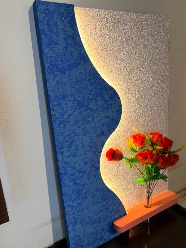 Cream_And_Blue_Ply_And_Mdf_With_Texture_Paint_Decorative_Wall_Mounted_Wall_Decor_With_Led_Light