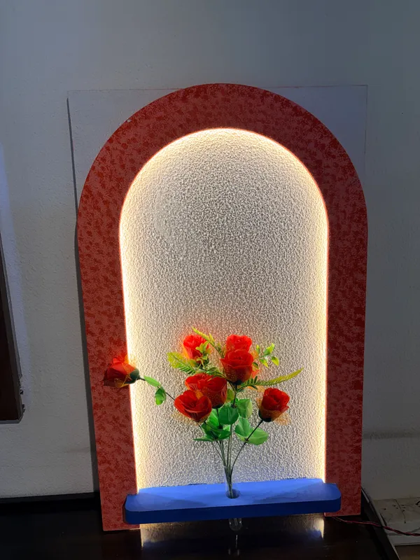 Cream_And_Peach_Ply_And_Mdf_With_Texture_Paint_Decorative_Wall_Mounted_Wall_Decor_With_Led_Light