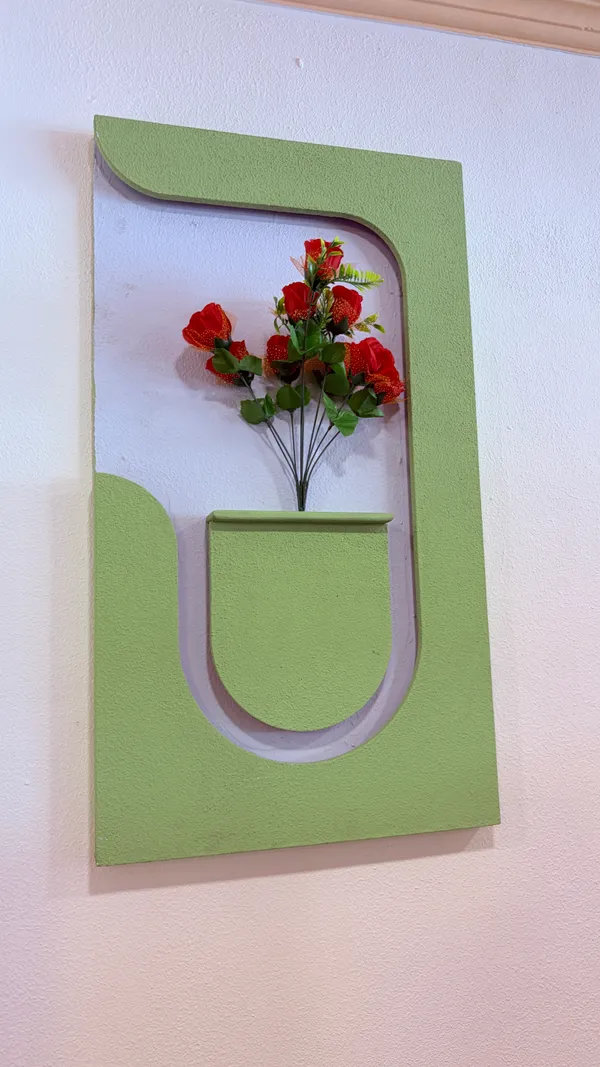 Cream_And_Green_Ply_And_Mdf_With_Texture_Paint_Decorative_Wall_Mounted_Wall_Decor_With_Led_Light