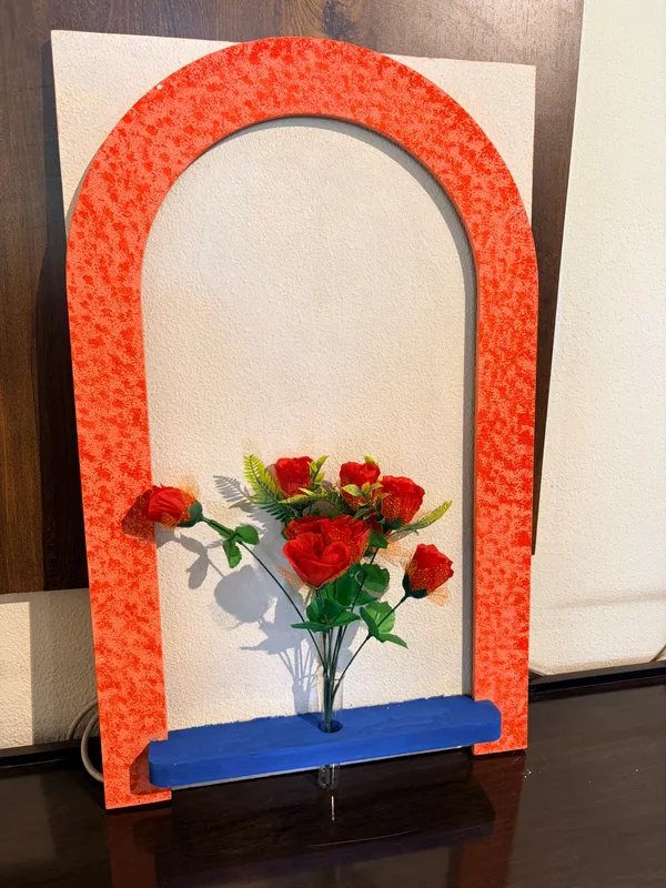 Cream_And_Peach_Ply_And_Mdf_With_Texture_Paint_Decorative_Wall_Mounted_Wall_Decor_With_Led_Light