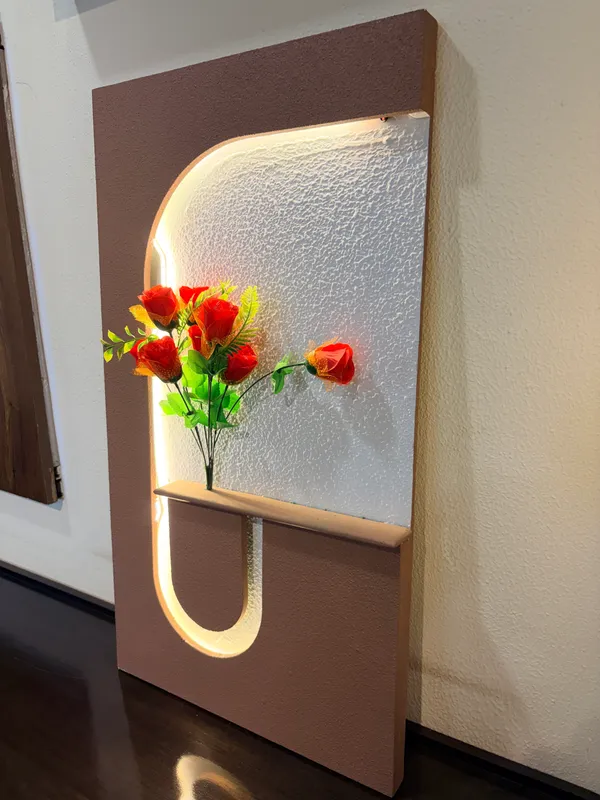 Cream_And_Brown_Ply_And_Mdf_With_Texture_Paint_Decorative_Wall_Mounted_Wall_Decor_With_Led_Light
