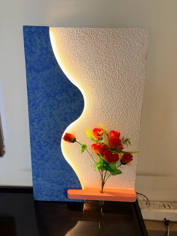 Cream_And_Blue_Ply_And_Mdf_With_Texture_Paint_Decorative_Wall_Mounted_Wall_Decor_With_Led_Light