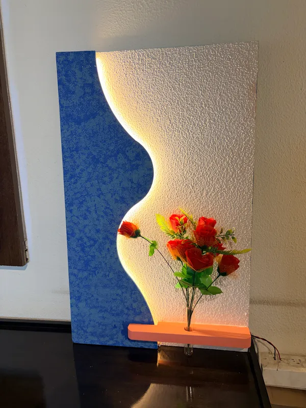 Cream_And_Blue_Ply_And_Mdf_With_Texture_Paint_Decorative_Wall_Mounted_Wall_Decor_With_Led_Light