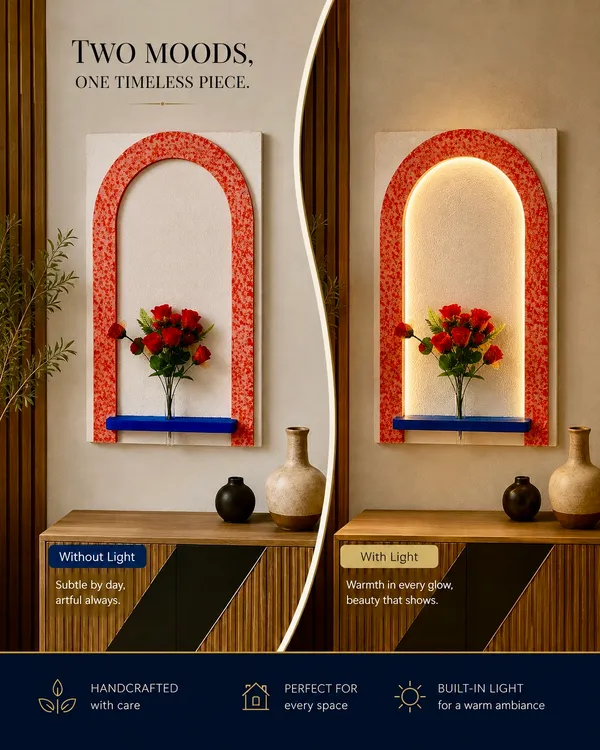 Cream_And_Peach_Ply_And_Mdf_With_Texture_Paint_Decorative_Wall_Mounted_Wall_Decor_With_Led_Light