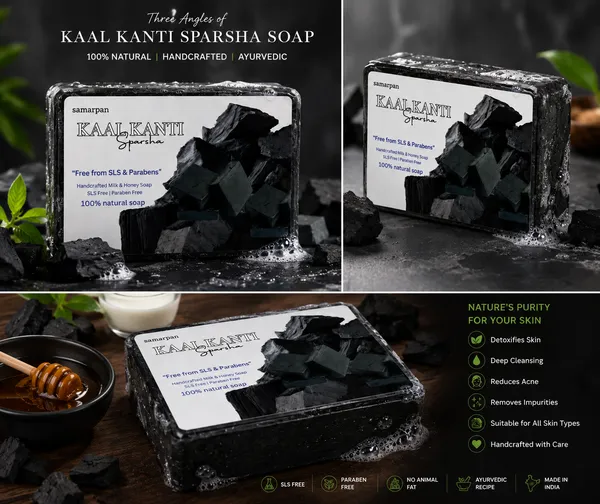 Pack_Of_10_Samarpan_Kaal_Kanti_Sparsha_Charcoal_Milk_Honey_Handmade_Soap_|_70_Gram