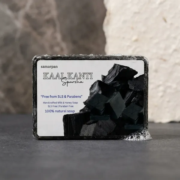 Pack_Of_10_Samarpan_Kaal_Kanti_Sparsha_Charcoal_Milk_Honey_Handmade_Soap_|_70_Gram