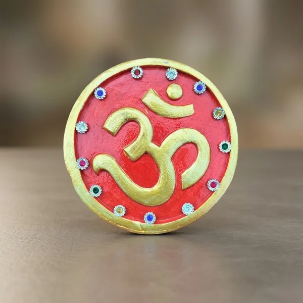 Resin_Traditional_Om_Symbol_Red_Gold_Wall_Hanging_Plaque_(_Pack_Of_2_)