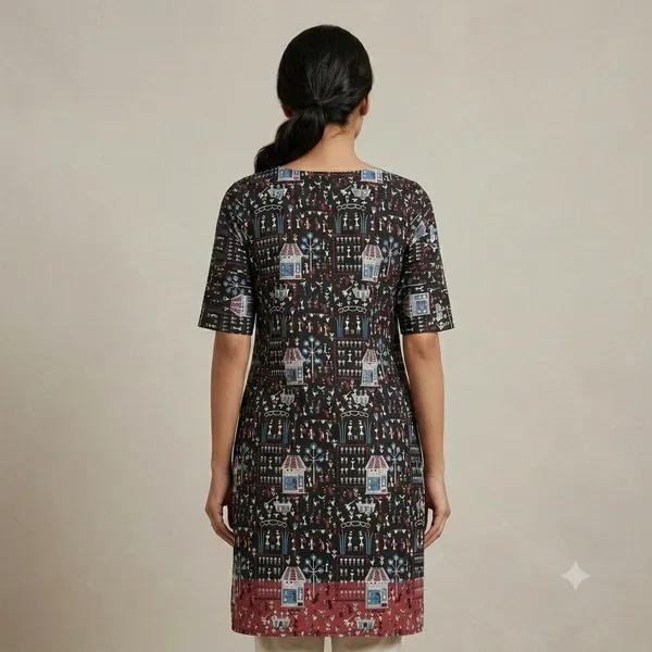 Black_Cotton_Straight_Warli_Print_Kurta_For_Women