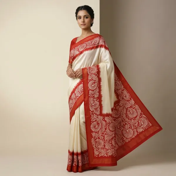 Cream_Red_Bafta_Silk_Floral_Paisley_Saree_For_Women