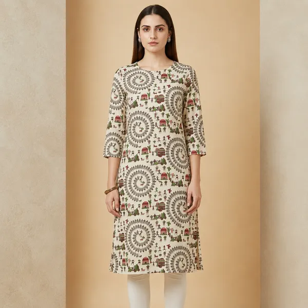 Multicolor_Cotton_Straight_Warli_Print_Kurta_For_Women