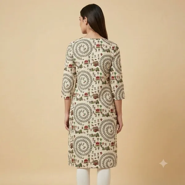 Multicolor_Cotton_Straight_Warli_Print_Kurta_For_Women
