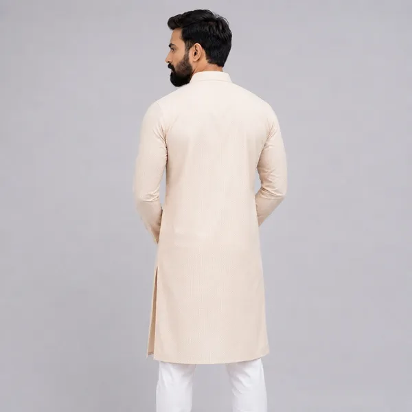 Beige_Cotton_Straight_Fit_Mandarin_Collar_Kurta_For_Men