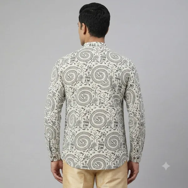 White_Cotton_Straight_Lace_Pattern_Shirt_For_Men