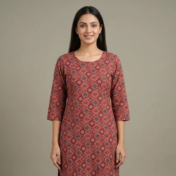 Red_Cotton_Straight_Kurta_For_Women