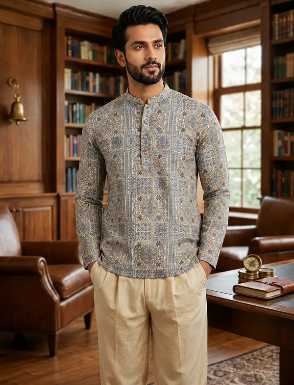 Multicolor_Cotton_Straight_Block_Print_Kurta_For_Men